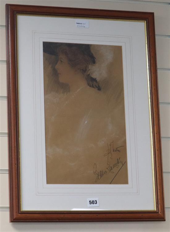 Richard George Mathews (Canadian 1870-1955), Lillie Langtry, circa 1903, charcoal and coloured chalk, 39 x 22.5cm
